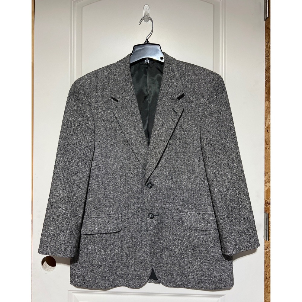 Hardy Amies Mens 40S Silk Herringbone Blazer Sport Coat Grey Black 2 Button